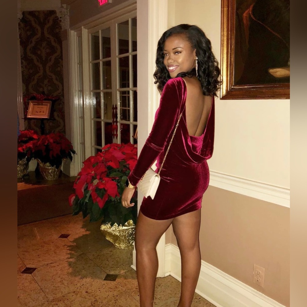 House of CB - red velvet backless dress - size xs